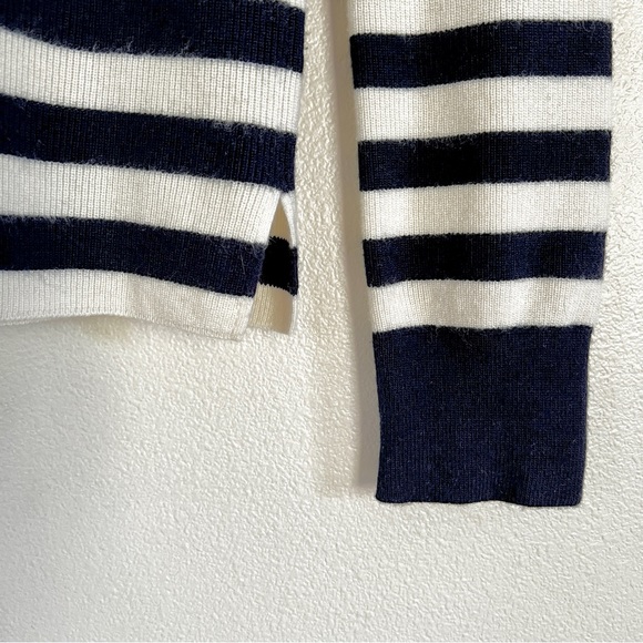 Goop G. LABEL Mindy Cashmere Wool Striped Turtleneck Sweater in Navy Cream - Picture 14 of 17